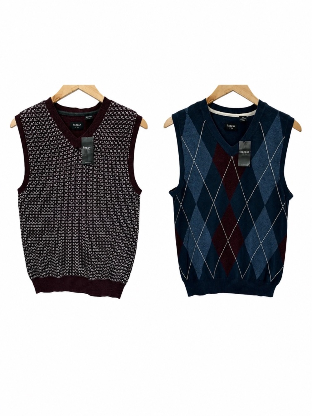Haggar V-Neck Cotton Vest Bundle of 2 Argyle Preppy‎ Academia Grandpacore S